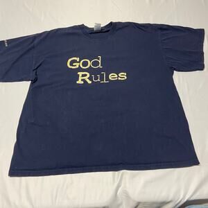 Gildan Duh God Rules T Shirt  Navy Blue Paul Aldrich Vintage XXL